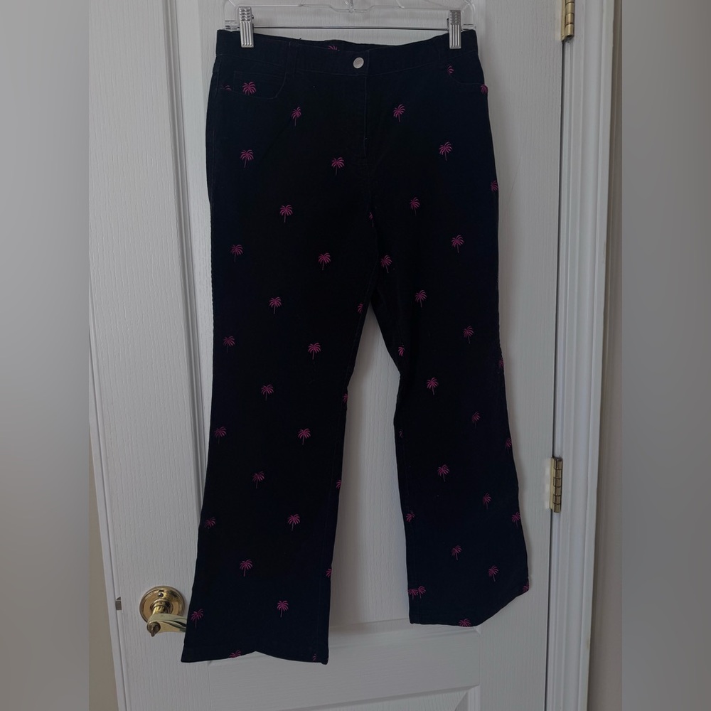 Lilly Pulitzer White Label Girls Black Corduroy Pants with Pink Palm Tree 16